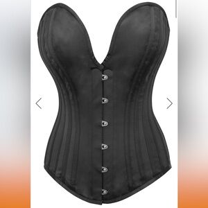 NWT Corset Story Black Satin Overbust Corset With Plunge Neckline Size 38